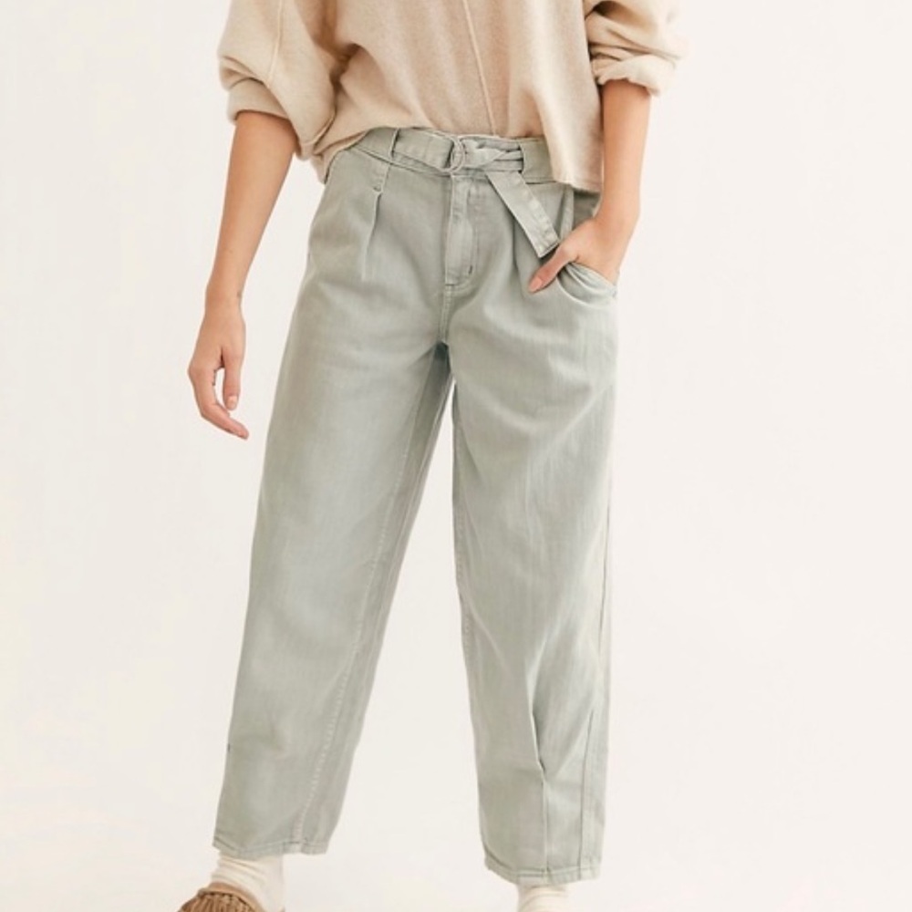 We The Free Light Mint Green High-Waist Tapered Jeans